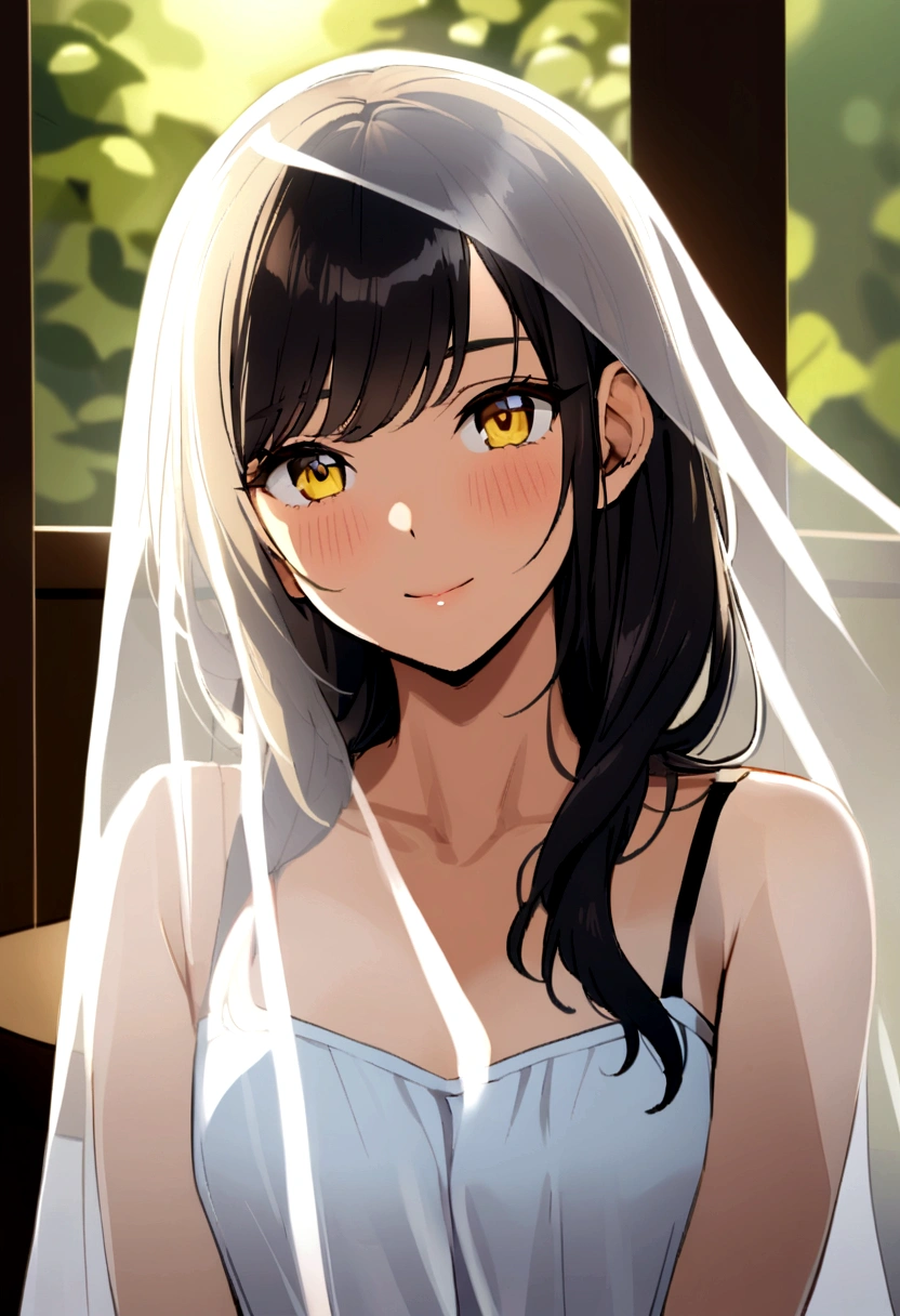 candid photo of a (persian) girl , yellow eyes , with a transparent sheet covering it