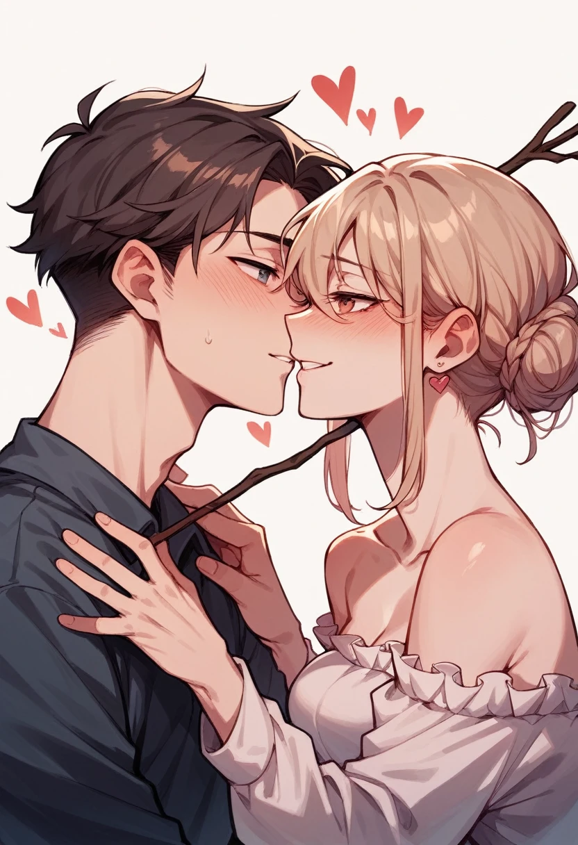 /I hand drawing cartoon style 2d stick figure of a loving couple [ACTION], hearts, very detailed, high quality
