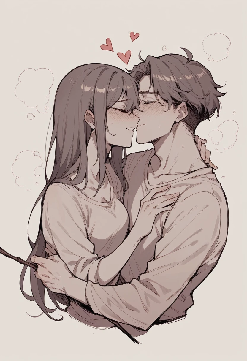 /I hand drawing cartoon style 2d stick figure of a loving couple [ACTION], hearts, very detailed, high quality
