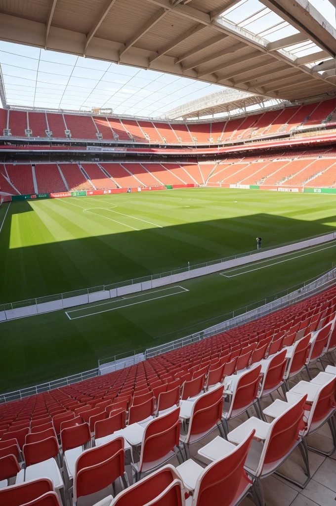 Create the Toca Lusitana stadium built in 1920 with Portuguese architecture. Red green and white team. Beautiful stadium for 40 thousand people.