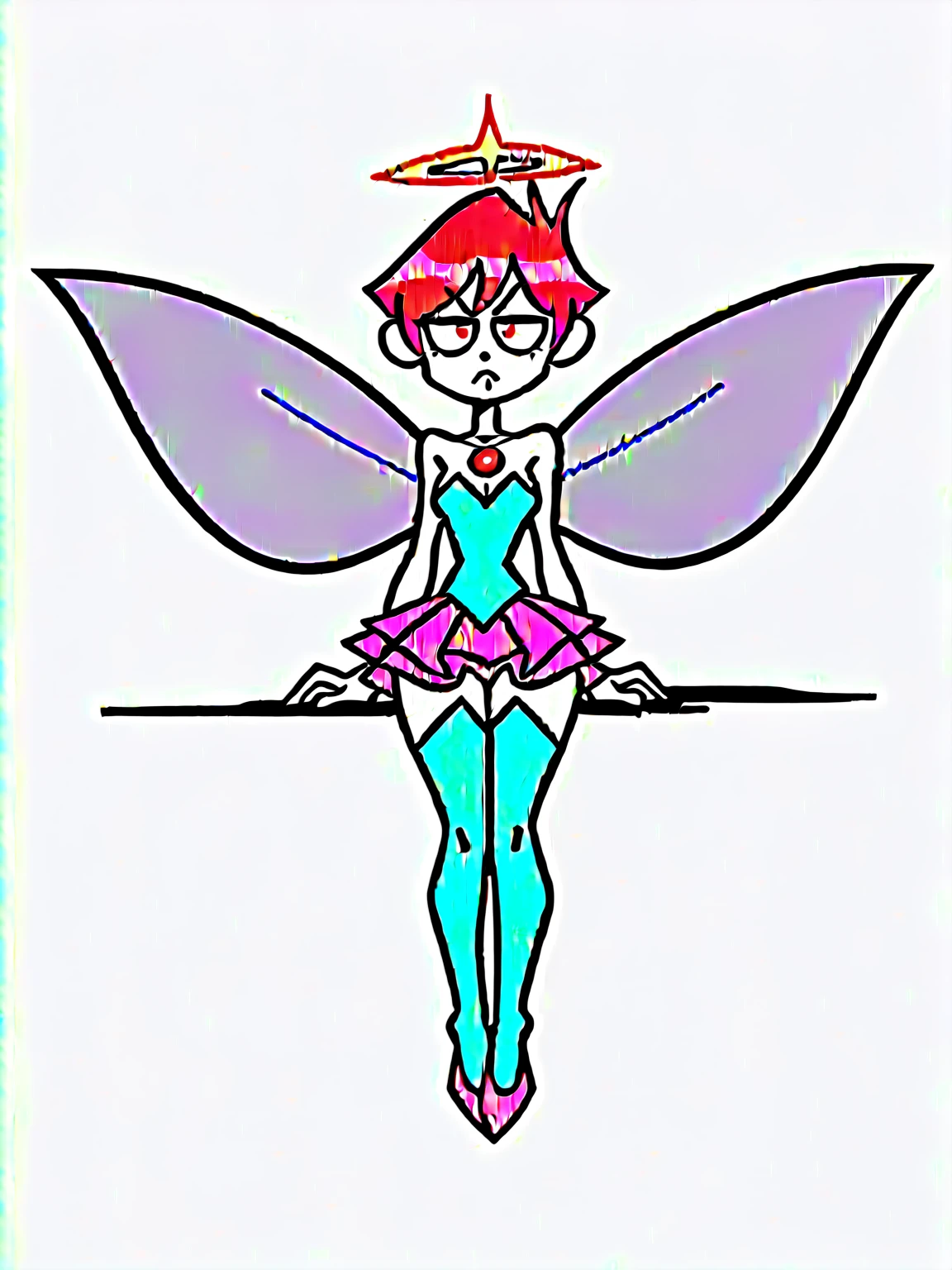 zPDXL, score_9, score_8_up, score_7_up, source_anime,
1girl, solo, heart eyes, (sitting on lap), angel wearing Ethereal white ensemble with a flowing top, layered tulle skirt, wearing a ethereal tiara crafted from moonlight, red stockings, red ballet flats, feathered (angel wings), (angel halo), wearing a celestial amulet glowing with inner radiance, Tinker Bell blue  , fairy, long red hair, fairy wings,long cheveux ,angry ,roses ,