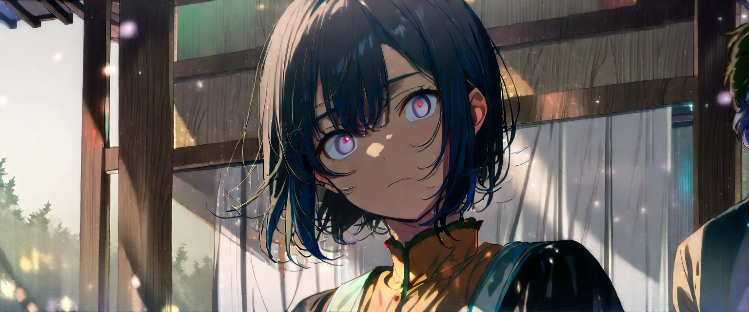 (((masterpiece,Highest quality))),(((An anime woman with black hair in twin tails, wearing lolita fashion and dark circles under her eyes, with a sick look on her face,A blonde anime guy with a bad look and rock-style fashion))),((Two people facing each other in a Western-style living room)),Focus on people,(high quality),アニメ