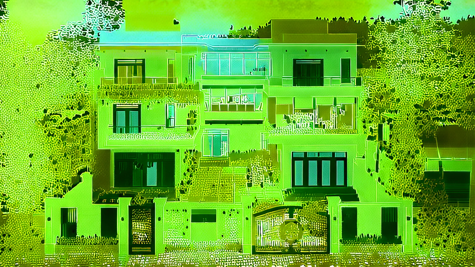Masterpiece, high quality, best quality, authentic, super detail, outdoors, onestoreyvillaXL, aiaigroup, house style modern,bietthuhn, white wall, glass windows, gate road,pavement, grass, trees,blue sky, cloud, (day:1.1), realistic lighting