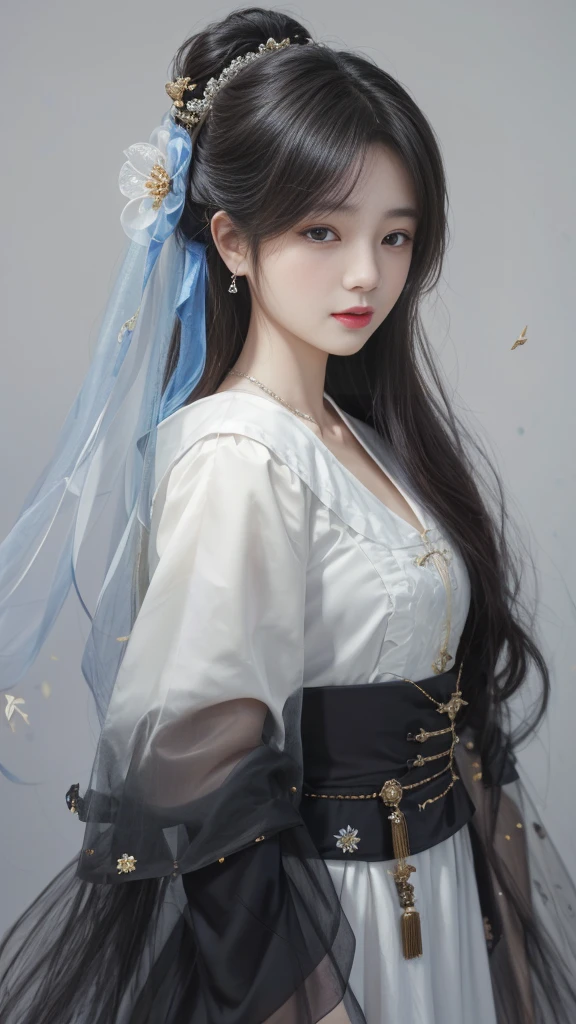 A painting,The painting shows a woman with long hair wearing a white dress, Beautiful character painting, Gu Weiss, artwork in the style of Gu Weiss, author:Yang J, author:Fan Qi, author:Zhang Han, author曾静, by Zhou Wenjing, Gu Weiss masterpiece, author:Li Song, Beautiful anime portrait, author:Ye Xin, author:Song Xu