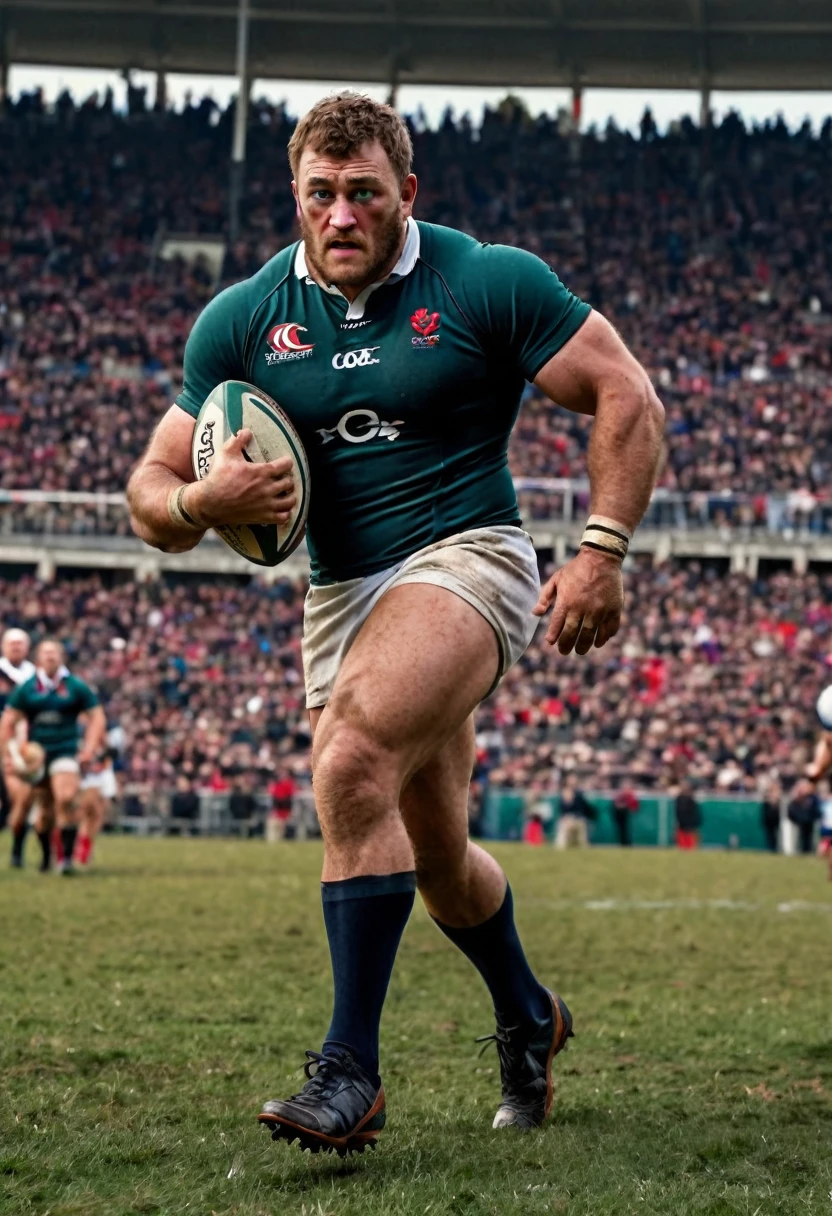 Athlete dressed, rugby games, full body, cinematic still, cinemascope, best quality, masterpiece, very aesthetic, perfect composition, intricate details, ultra-detailed, vivid colors