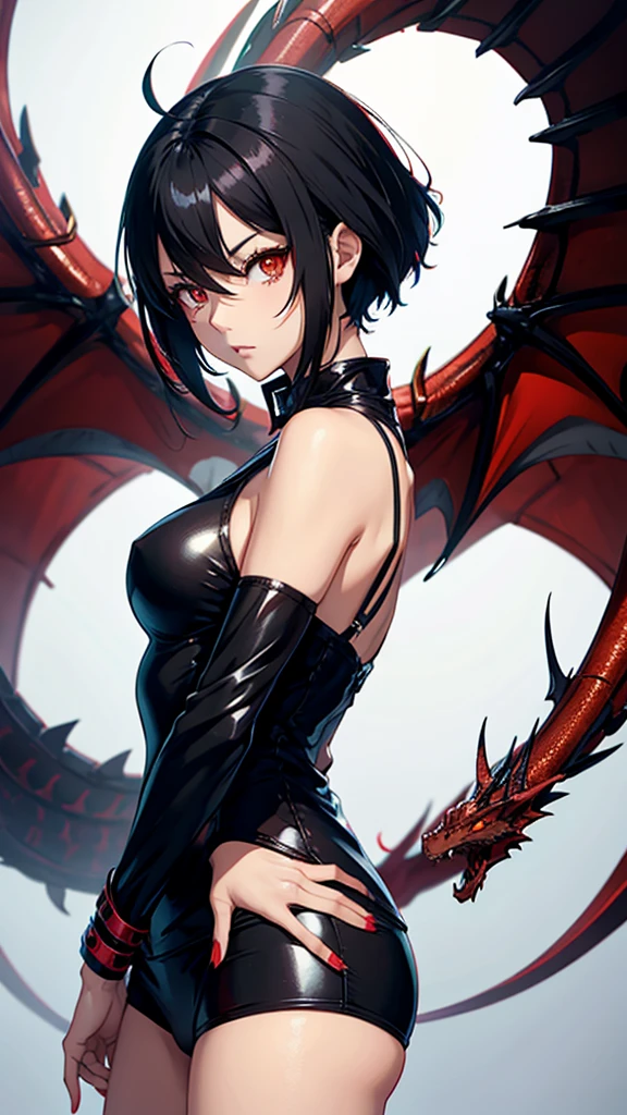 Black haired anime girl with red dragon eyes