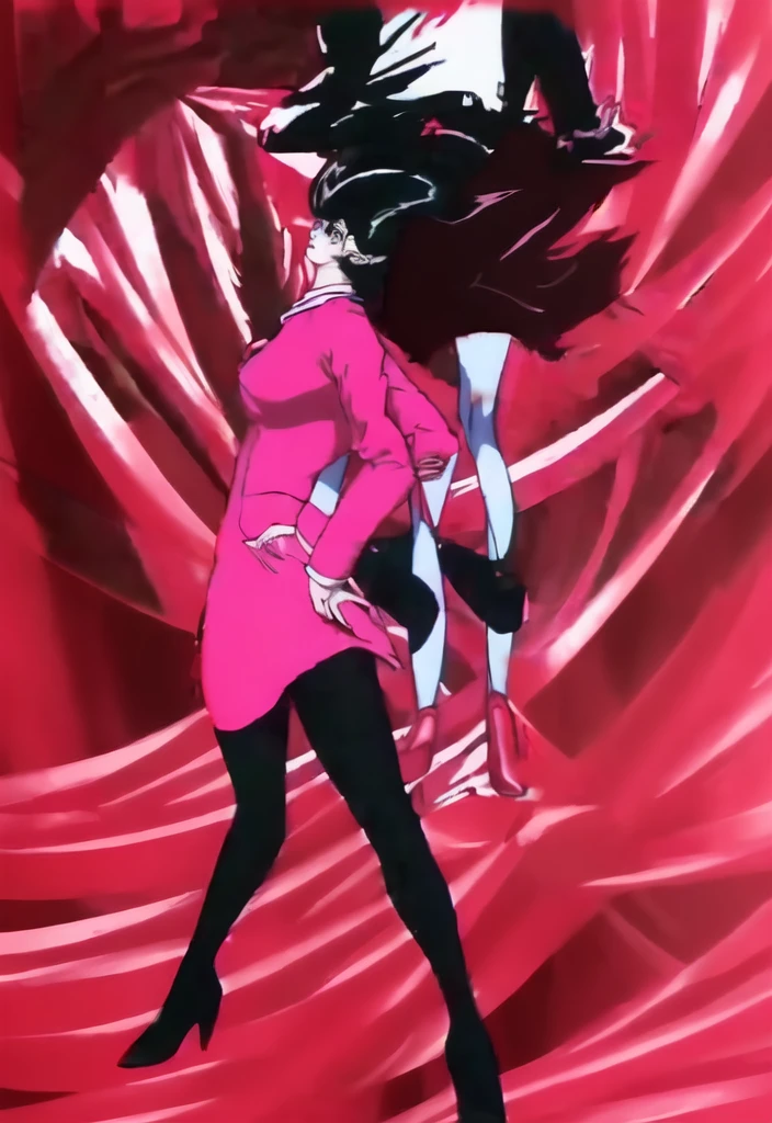 Make a black business woman in a red skirt suit