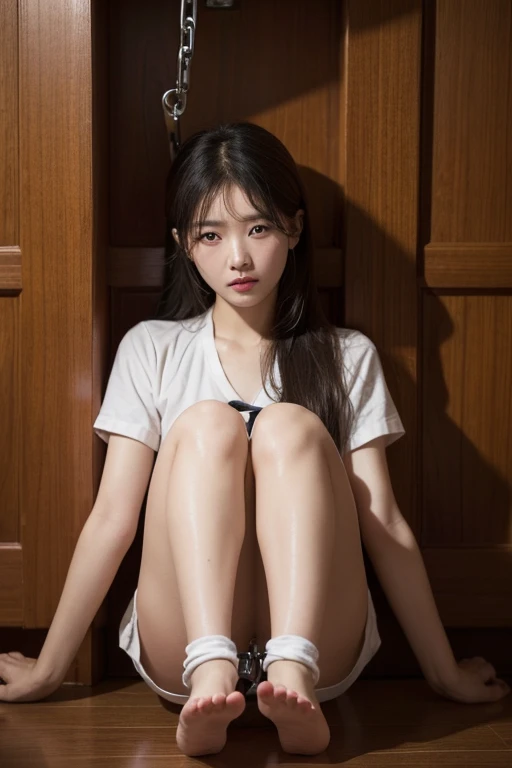 high resolution、Full body image、handcuffs、first round、Shackles、Korean women、Small waist、Long Hair、Beautiful skin、Beautiful eyes、subordination、despair、fear、Bondage、Lock、defeat、humiliation、disappointing,、poor、Torture Deviceiserable、slave、slave服、Prisoner、comfort women