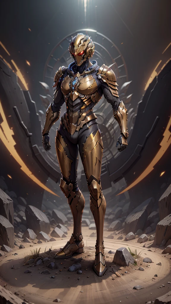 High resolution, golden black red armor, psychedelic details, chaos details, high tech design, show full body portrait , chrome, mushroom, skeleton