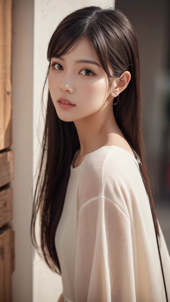 photoRealistic, Lip gloss, Painting, Realistic, Highest quality, Ultra-high resolution, depth, pastel colour, Natural Shading, Focus on the face, Face only, View your viewers, Long Hair, hair accessory, Black Hair, Brown, well-detailed eyes, dress