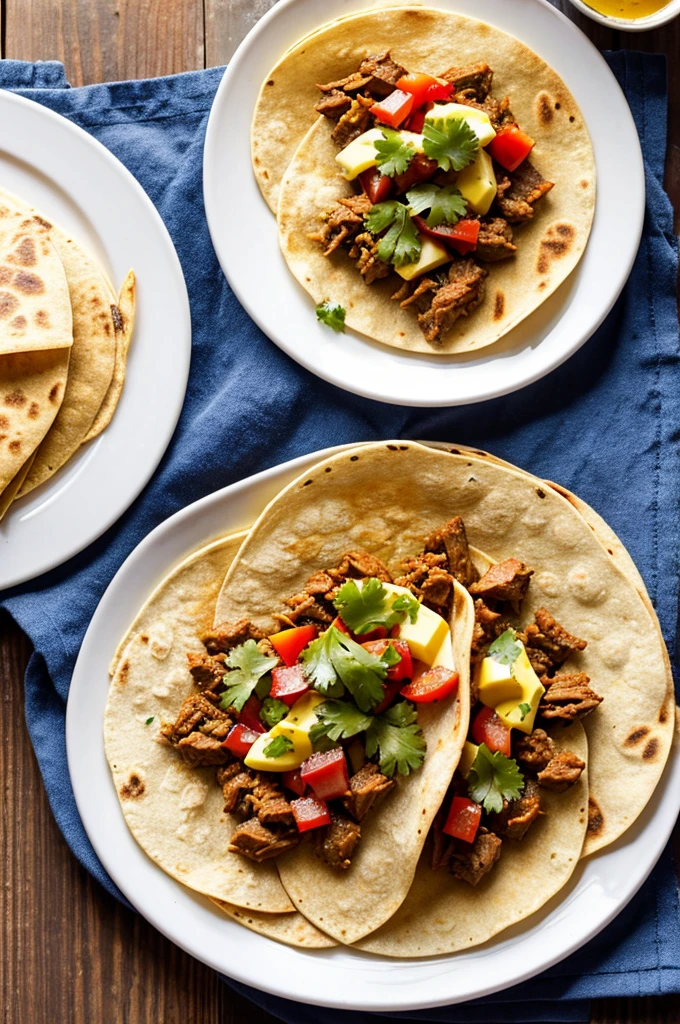 Plates of toast chuchitos tortillas with meat