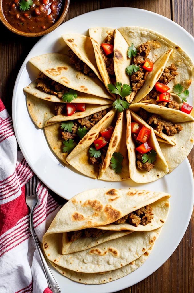 Plates of toast chuchitos tortillas with meat