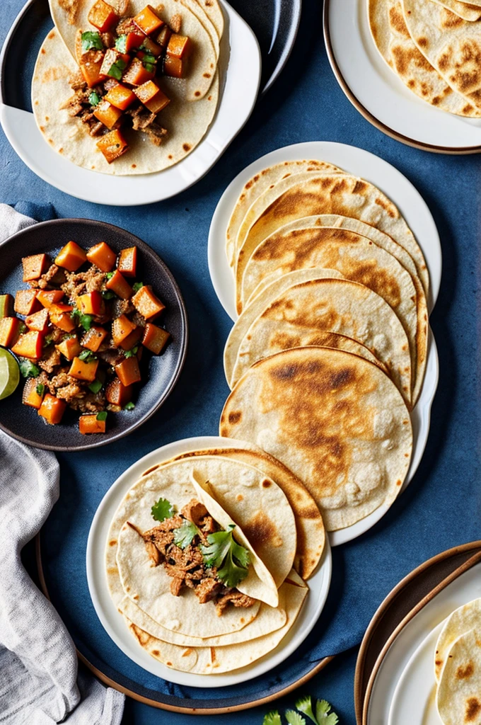 Plates of toast chuchitos tortillas with meat