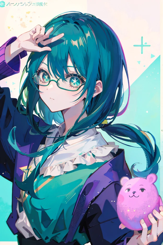 Anime girl with green hair and glasses holding a mobile phone, mikudayo, Anime style portrait, Anime Moe Art Style, 2D Anime Style, Wearing glasses, Anime Girl Portrait, Anime Portrait, With index finger, Turquoise hair anime girl, Anime Girl Portrait, Anime Girl Profile, Anime Girl Portrait, Anime art style, beautiful Anime Portrait