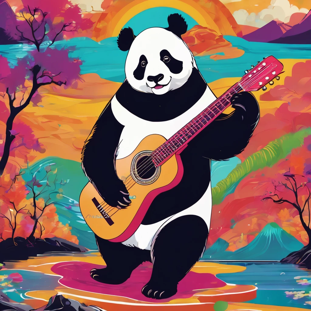 a panda, tocando Guitar à beira de um lake, style cartoon, swirly vibrant colors, fundo featuring paisagens montanhosas. (panda:2), (Guitar:1.5), (lake:1), (mountainscape:0.5). [[2]](https://POE.featuring/citation?message_id=213257525888&citation=2)  Você pode usar termos featuringo "hight contrast", "bright coloured" ou "soft lighting" to provide additional information about the desired style or appearance of the image. [[5]](https://POE.featuring/citation?message_id=213257525888&citation=5)