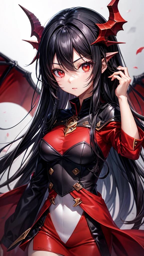 Book cover of a Black haired anime girl with red dragon like eyes