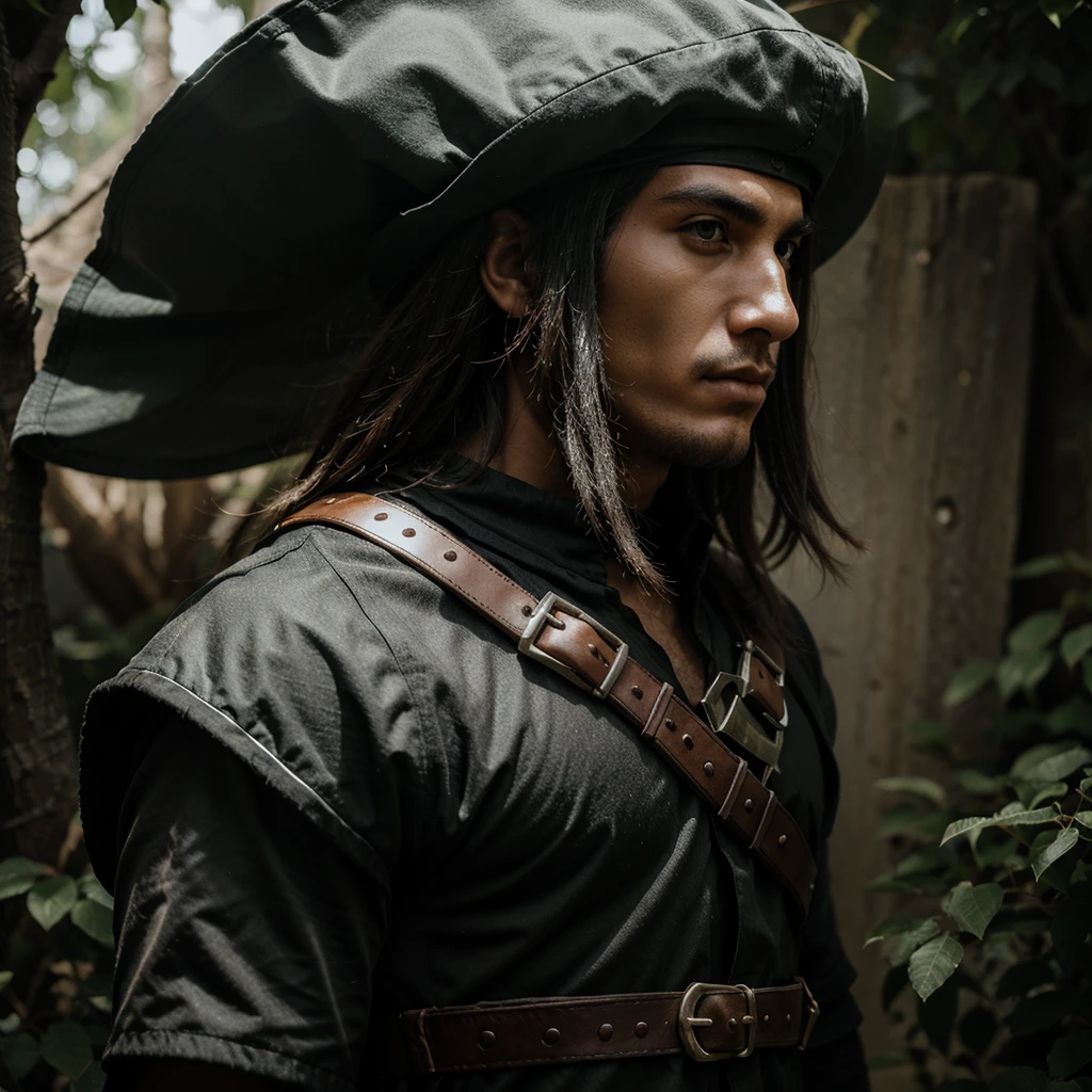 Mysterious murim warrior man, wearing a hat 