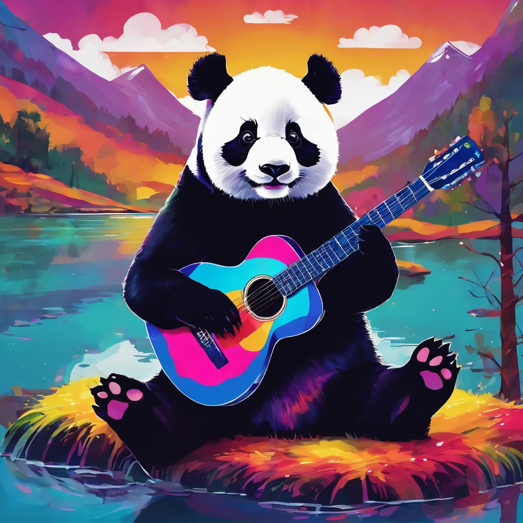 a panda, tocando Guitar à beira de um lake,  swirly vibrant colors, fundo featuring paisagens montanhosas. (panda:2), (Guitar:1.5), (lake:1), (mountainscape:0.5). [[2]](https://POE.featuring/citation?message_id=213257525888&citation=2)  Você pode usar termos featuringo "hight contrast", "bright coloured" ou "soft lighting" to provide additional information about the desired style or appearance of the image. [[5]](https://POE.featuring/citation?message_id=213257525888&citation=5)