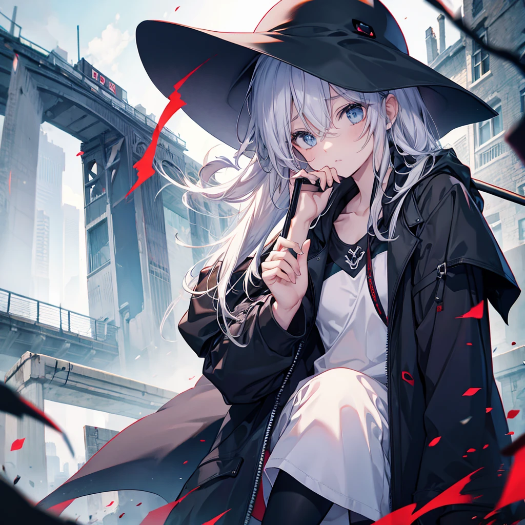 (((grim Reaper's size))) (((Gray Hair short hair blue eyes girl))),((night full moon My own big wings)),(Wearing a hood Black camisole Purple light), A tense look Shining Background Shining Edges