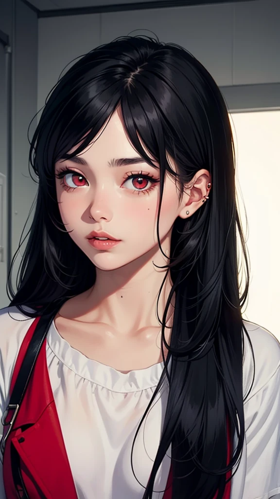 Black haired girl with red eye slits