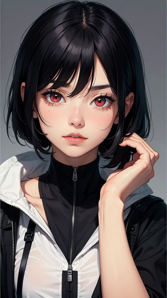 Black haired girl with red eye slits