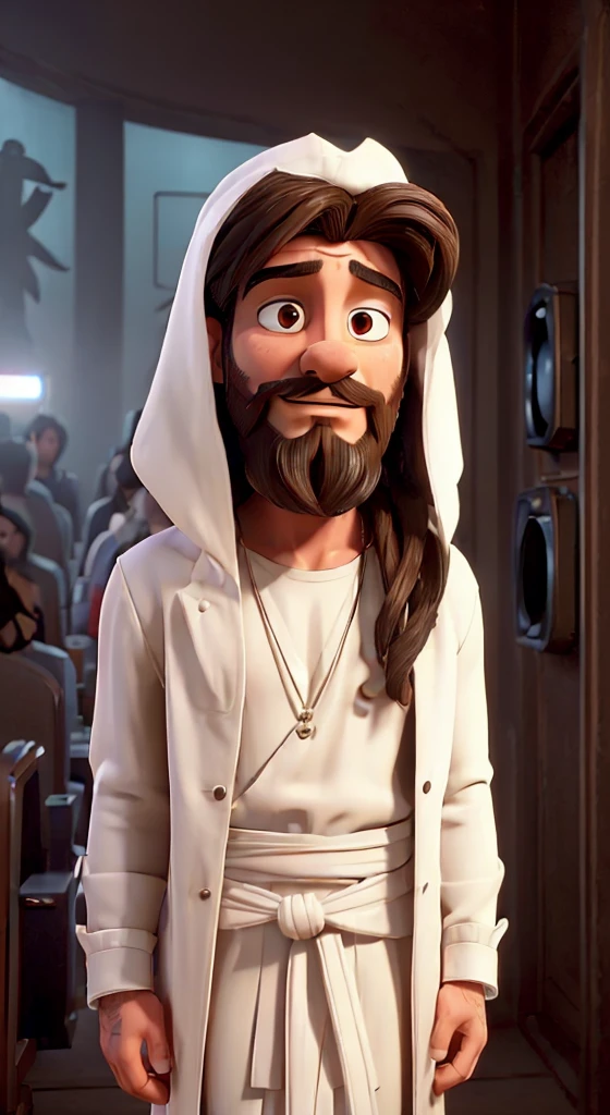 (symetry),centred,a ((Close  up)) above portrait,(jesus),a very thin white man, with long hair and beard,wearing a long white robe,35mm,skin natural,clothing detail, 8K texture, 8K, insane details, intricate details, hyperdetailedhighy detailed,realisitic,soft cinematic light,hdr,sharp focus, ((((cinematic appearance)))),intricate, chic, highy detailed