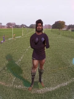 Athlete dressed, rugby practice, full body, cinematic still, cinemascope, best quality, masterpiece, very aesthetic, perfect composition, intricate details, ultra-detailed, vivid colors with Lord Shiva with me.