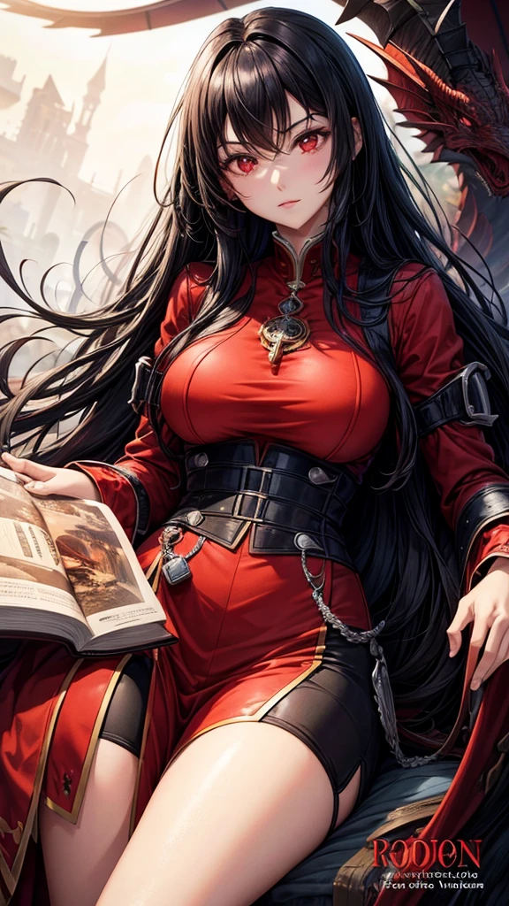Book cover of a Black haired anime girl with red dragon like eyes. During the 18th century industrial revolution