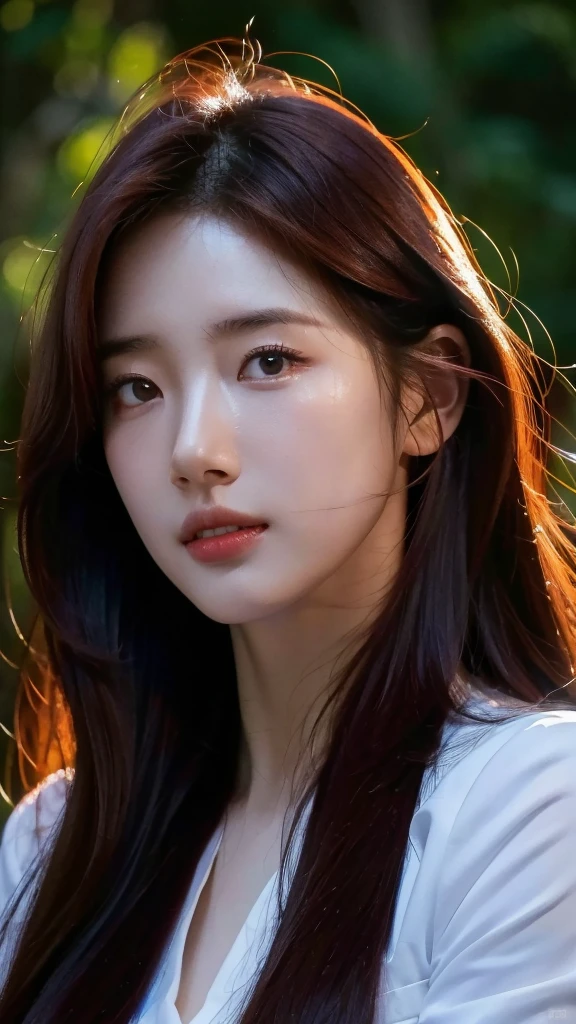 8K, masterpiece, raw photo, best quality, realistic, extremely detailed CG unity 8K wallpaper, depth of field, cinematic light, lens flare, ray tracing, (very beautiful face, beautiful lips, beautiful eyes), A face with intricate details, ((highly detailed skin)), best quality, masterpiece, ultra high resolution, (realistic photo:1.5), Original image, 1 girl, sexy look, big , split, to her , long red hair, sweating, perfect torn nurse uniform, face