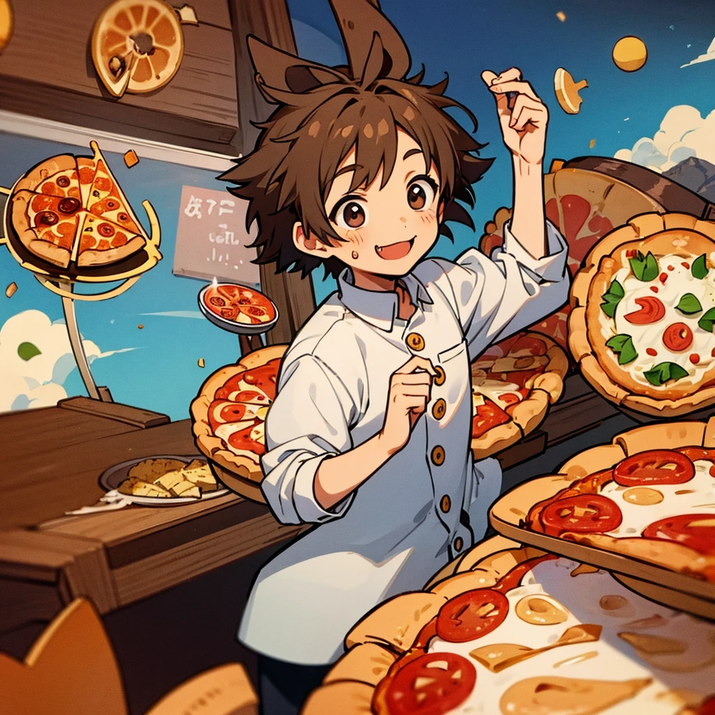 pizza maker, young guy, brown hair, moustache, smiling
