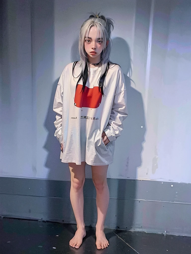 billie eilish, naked, sedutore exprecion, full body,