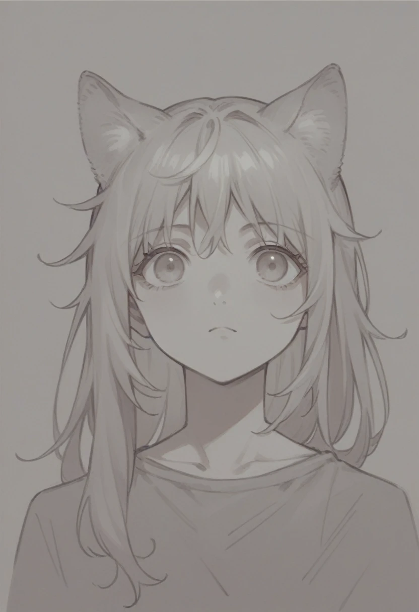 drawing of a girl with long hair and cat ears, anime sketch, anime shading), anime shading, semi-realistic anime style, in anime style, anime portrait, no shading, an anime drawing, portrait of an anime girl, face anime portrait, flat anime style shading, anime face, perfect anime face, she has a distant expression, anime style portrait