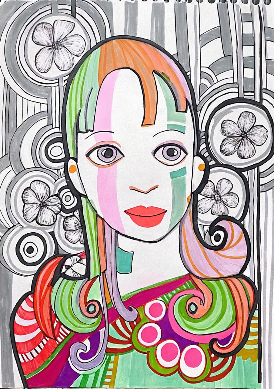 Mujer paraguaya en network, colorful happy details flowers geometric shapes, network, obra maestra estilo Gustav klimt
