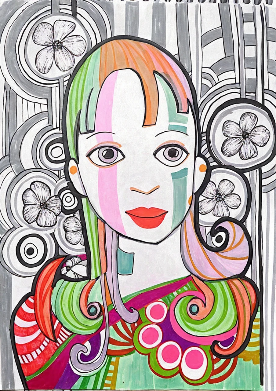 Mujer paraguaya en network, colorful happy details flowers geometric shapes, network, obra maestra estilo Gustav klimt
