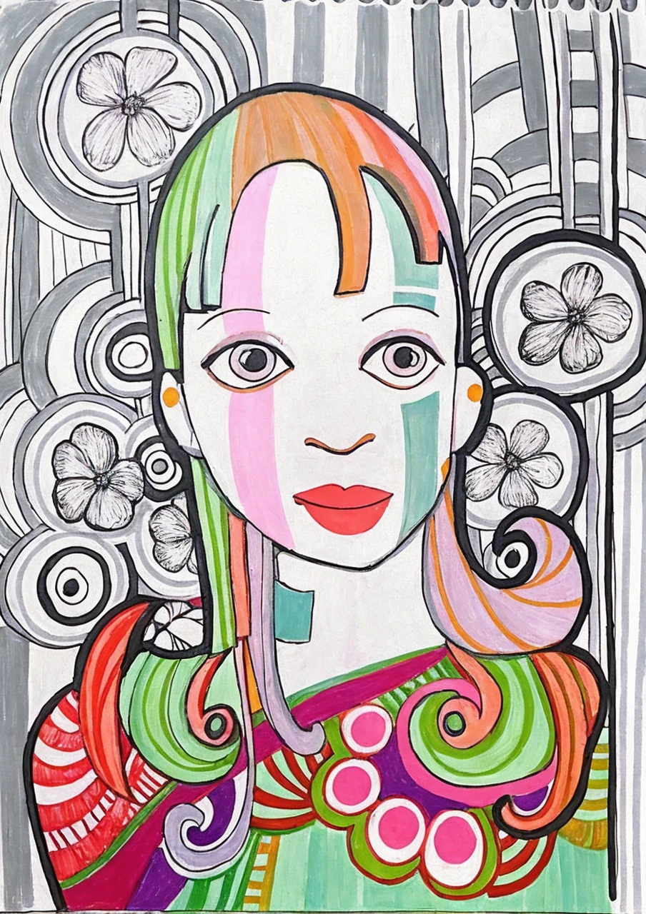 Mujer paraguaya en network, colorful happy details flowers geometric shapes, network, obra maestra estilo Gustav klimt