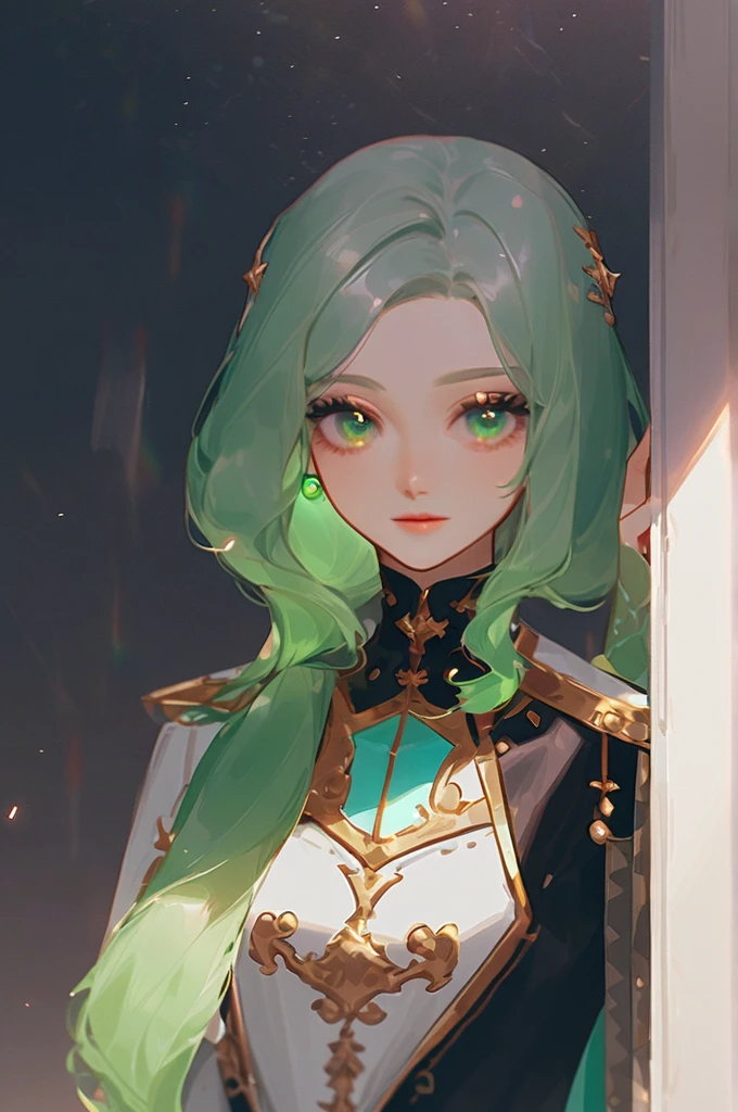 ((Лучшее качество)), ((шедевр)), (подробный), a green-eyed girl with a red square