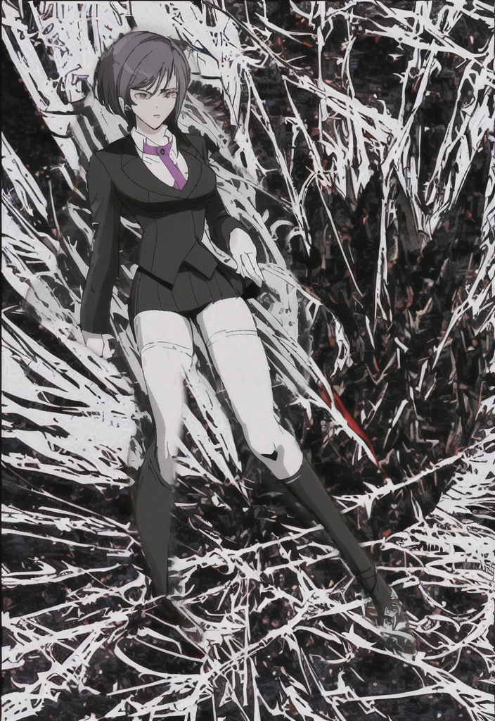 Make a anime black business woman in a red skirt suit 