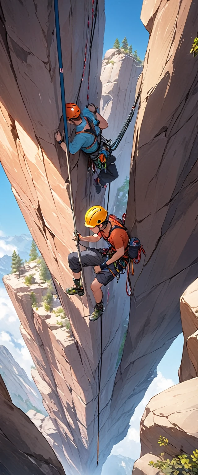 Rock climber's rock climbing scene.Beautiful and extremely fine texture,detailed, bright, Animation style high definition and high quality presentation