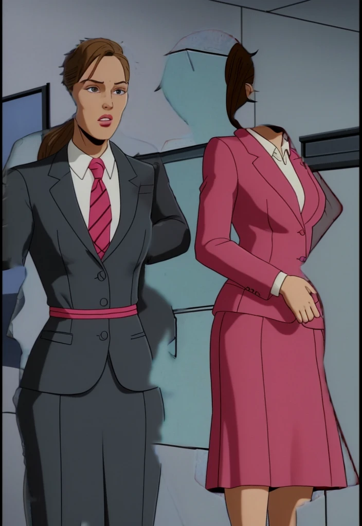 Make a anime black business woman in a red skirt suit