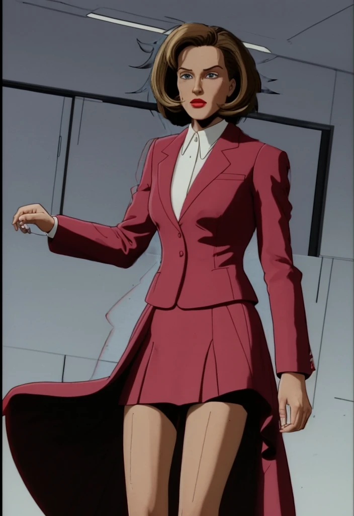 Make a anime black business woman in a red skirt suit