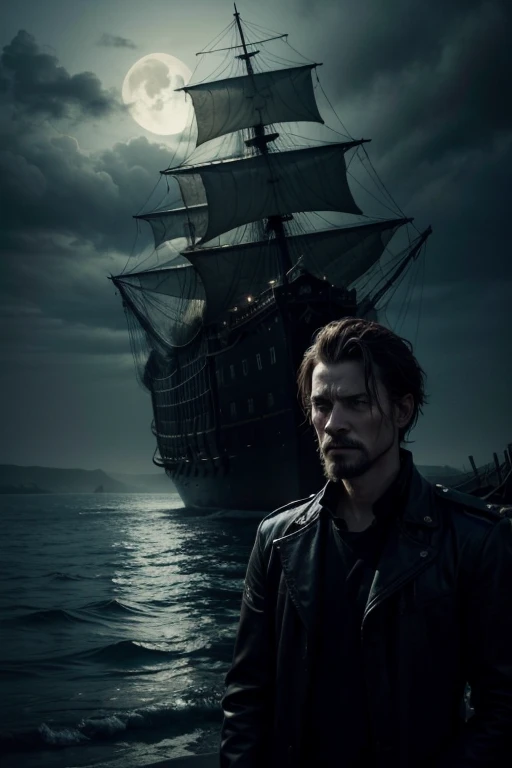 image of a man captain of a ghost ship with scary appearance