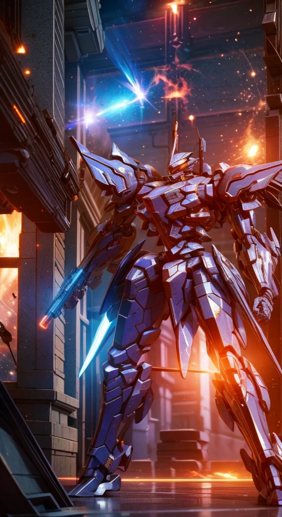 (Obra de arte, melhor qualidade:1.5).Mech branco e azul com detalhes dourados, médio, segurando uma sniper azul grande. Extremely detaild, 8K, HDR, naturallight, cinematic lighting, masterpiece-anatomy-perfect, Ultra HD, (Space Combat:1.5, Battlefield:1.5), RAW photo, metallic, professional, ultra-fine painting, perfect body proportions, anatomically correct, uhd, real texture material, Anti-Aliasing, FKAA, TXAA, SSAO, Post Processing, Post Production, Tone Mapping, CGI, VFX, SFX, Hyper maximalist, Volumetric, ultra photorealultra-detailed intricate details.