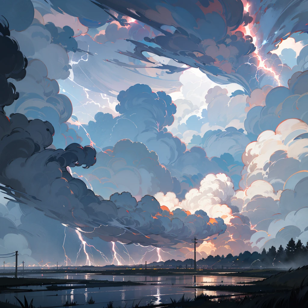 Stormy weather, dark clouds, lightning