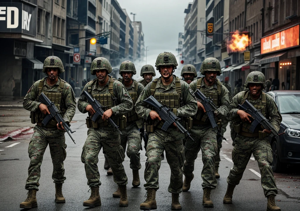 One military type zombie attack a gang 