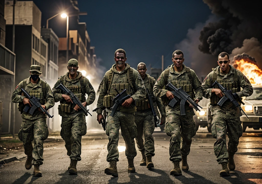 One big military type zombie attack a gang