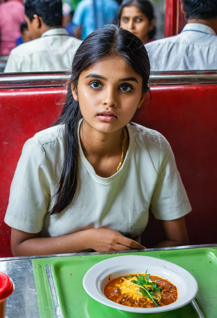 A HUNGRY GIRL WAITING FOOD