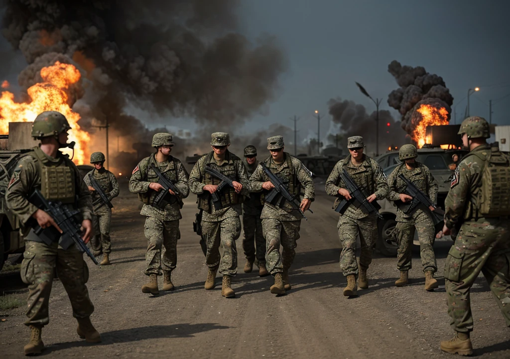 Only One big military type zombie , attack a gang