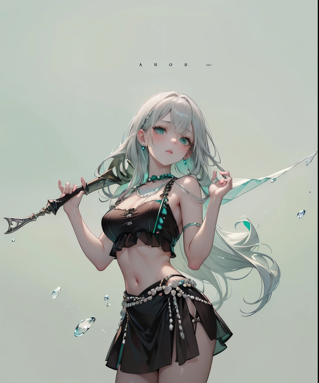 ((dark fantasy)), ((wavy hair, silver hair color, pale skin),(((green aquamarine eyes))), freckles, warm light,( ),busty,Glamour,Gorgeous,monochromes,erotic posing,Dynamic Posing,Arrange Pose,Dramatic,Cinematic,Detailed background, Dynamic Angle,From the angle of the film,Gothic background, Dark fantastic view,Best Quality,masutepiece,8K,The ultimate detailed dark background, Top image quality、RAW photography、超A high resolution,cropped shoulders, overall look is very erotic、Shot for one person only, model shoot, Large round chest, Beautiful Eyes of Details、Very slender eyes、Beautiful eyelashes、Very slim physique, with blush cheeks,Pearl Beaded Bralet Top, ((pearl top)), opal pearl in hand