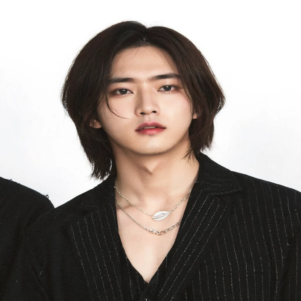 a closeup of a person wearing a black shirt and a necklace, Jung Jaehyun, jinyoung shin, hyung tae, cai xukun, kim taejin, steven jung, Portrait of Blackpink&#39;s Jossi, hyung tae kim, taken in the early 2020s, kim doyoung, shin jeongho, inspired by jeonseok lee, hong june hyung