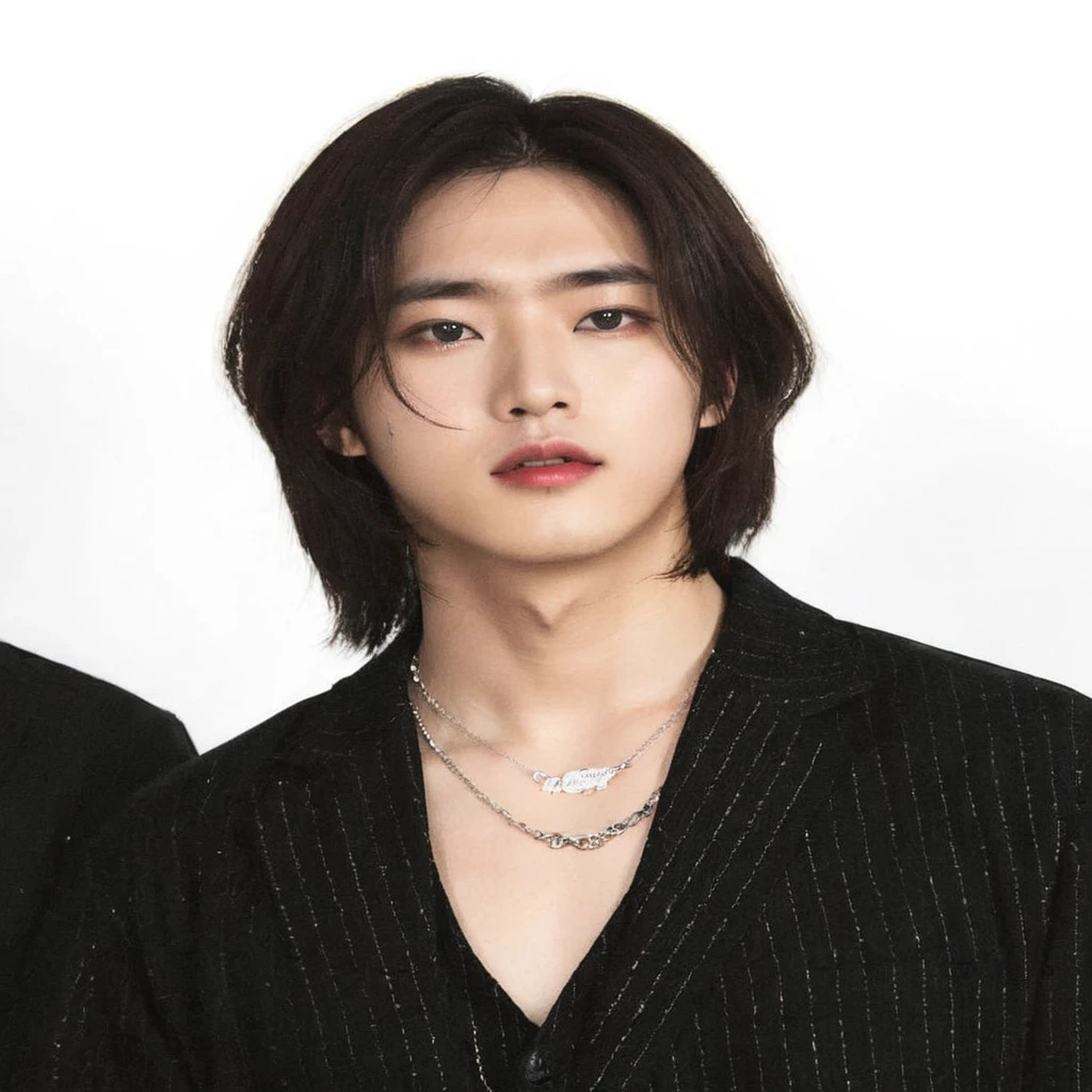 a closeup of a person wearing a black shirt and a necklace, Jung Jaehyun, jinyoung shin, hyung tae, cai xukun, kim taejin, steven jung, Portrait of Blackpink's Jossi, hyung tae kim, taken in the early 2020s, kim doyoung, shin jeongho, inspired by jeonseok lee, hong june hyung